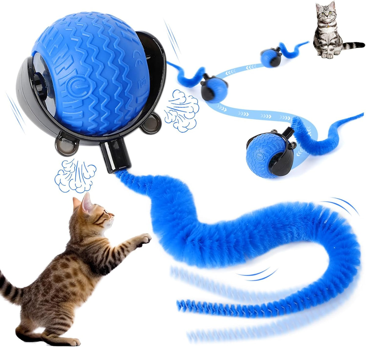 Interactive Cat Toy Ball with Feather Tail – Motion-Activated Rolling Play Fun