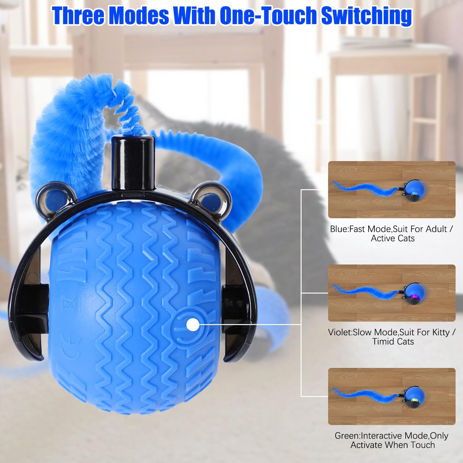 Interactive Cat Toy Ball with Feather Tail – Motion-Activated Rolling Play Fun