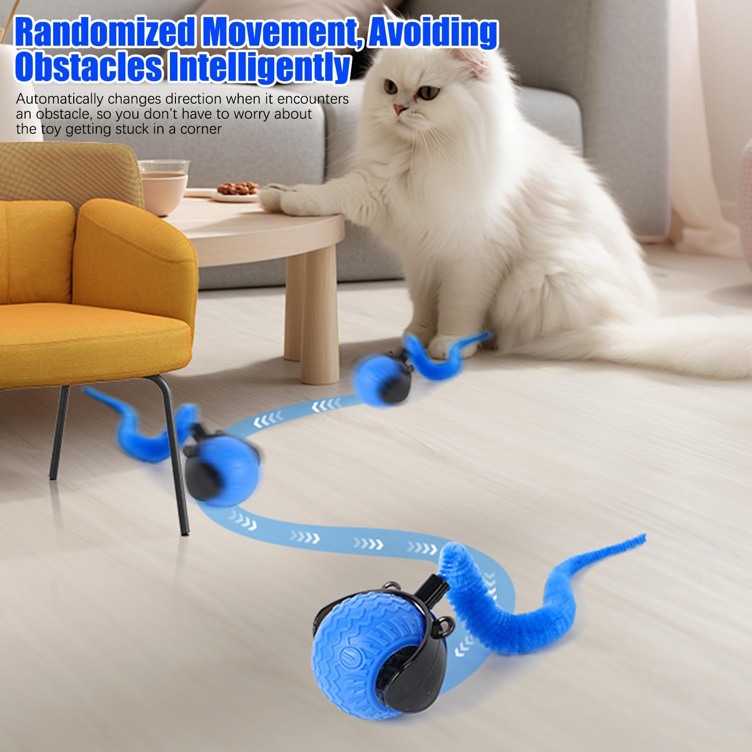 Interactive Cat Toy Ball with Feather Tail – Motion-Activated Rolling Play Fun