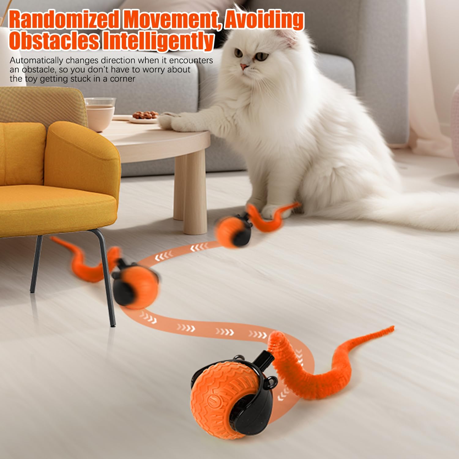 Interactive Cat Toy Ball with Feather Tail – Motion-Activated Rolling Play Fun