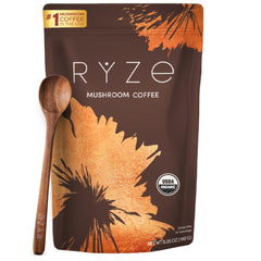 RYZE SUPERFOODS Mushroom Coffee USDA Organic with 6 Adaptogenic Mushroms+MCT Oil