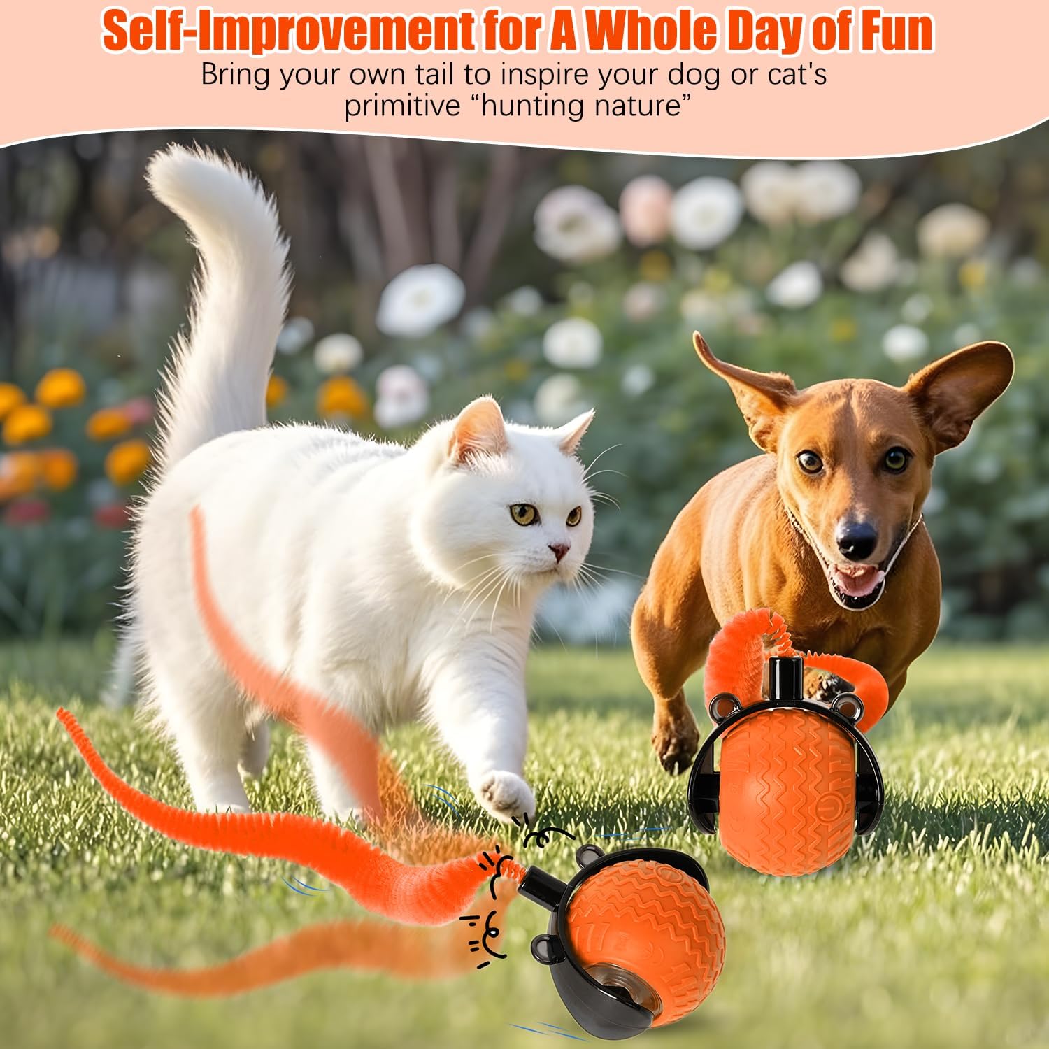 Interactive Cat Toy Ball with Feather Tail – Motion-Activated Rolling Play Fun