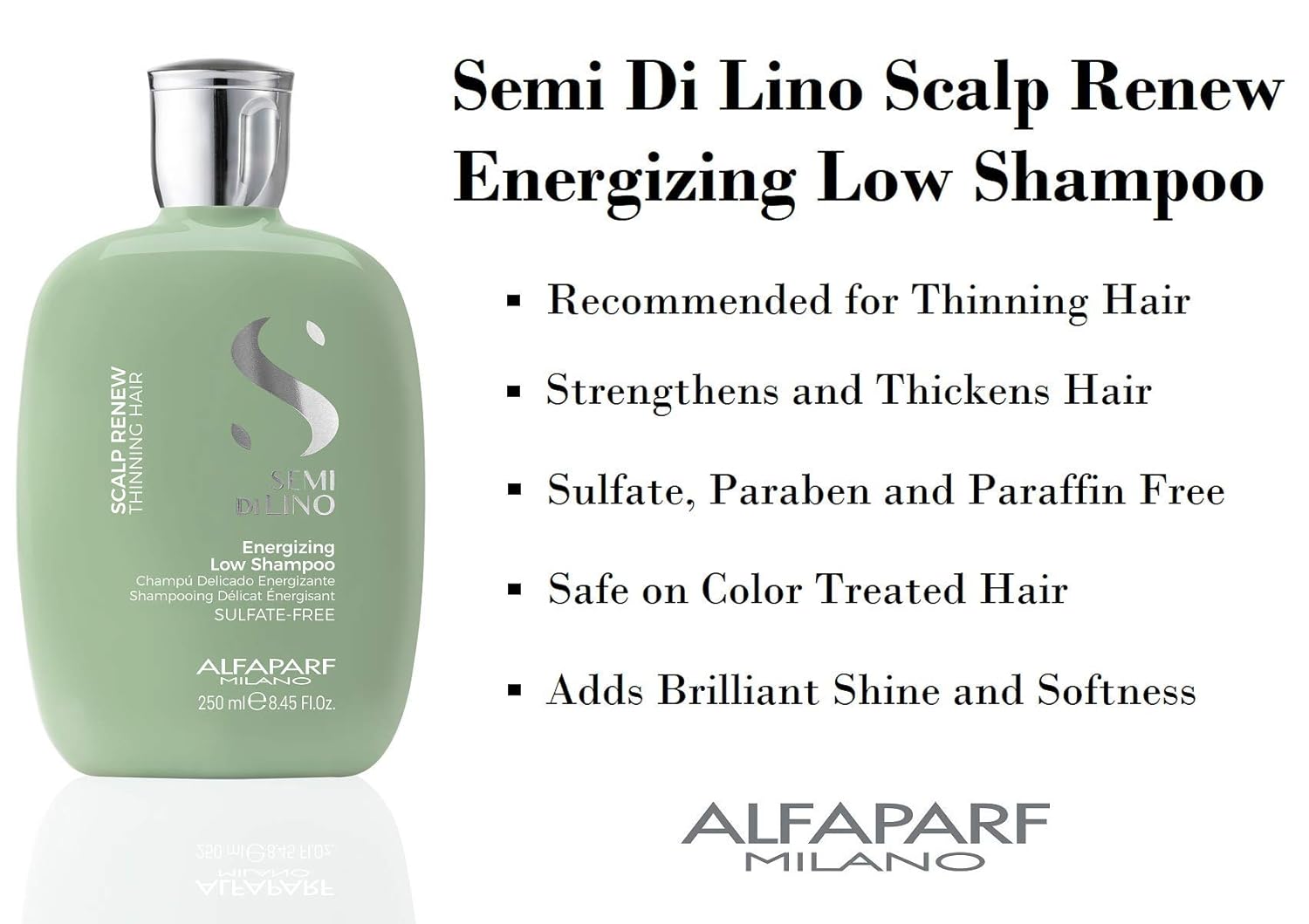Alfaparf Milano Semi Di Lino Scalp Renew Low Shampoo for Thinning Hair - Sulfate Free Shampoo - Strengthens, Re-densifies and Stimulates Hair Fiber - Professional Salon Quality