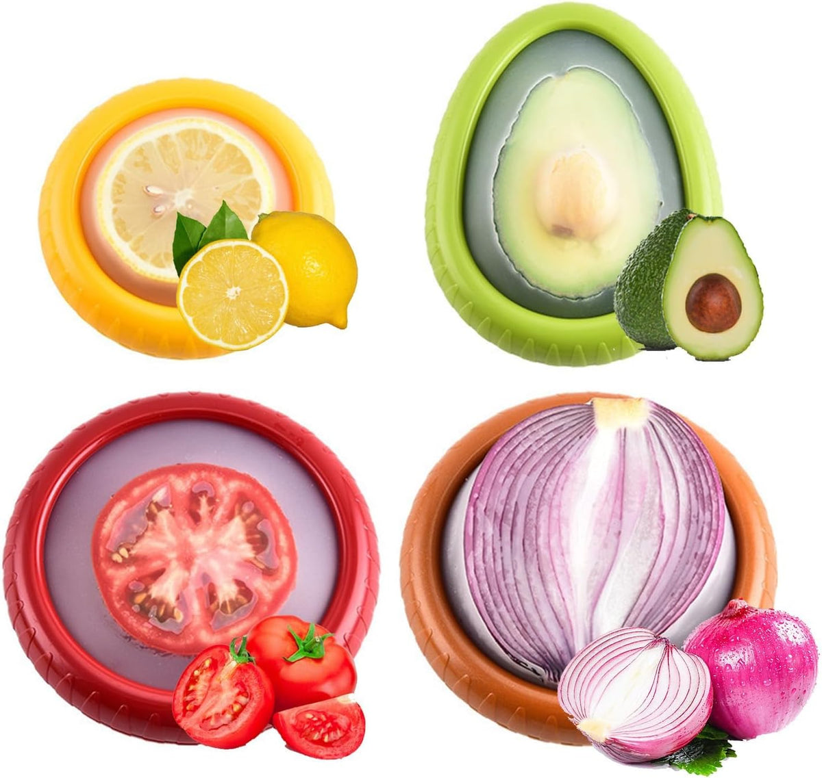 Avocado Saver and Tomato Holder - Set of 4 Reusable Storage Containers for Fridge