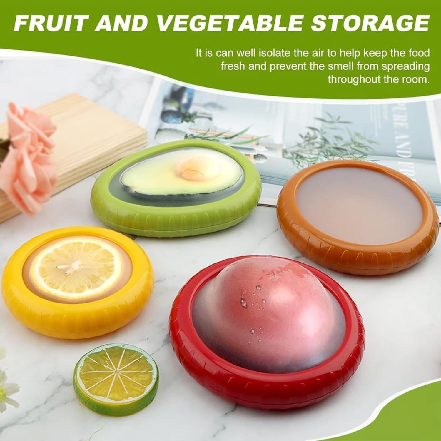 Avocado Saver and Tomato Holder - Set of 4 Reusable Storage Containers for Fridge