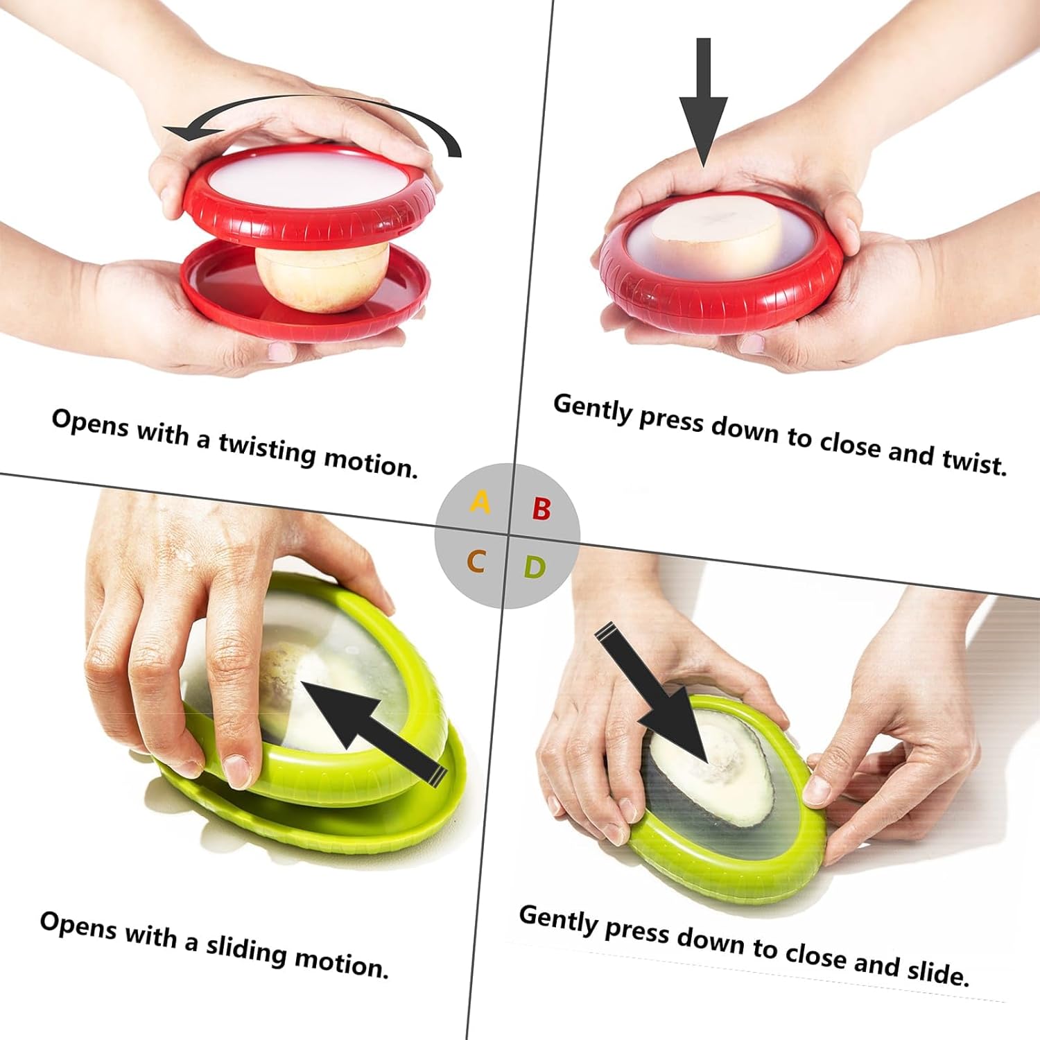 Avocado Saver and Tomato Holder - Set of 4 Reusable Storage Containers for Fridge