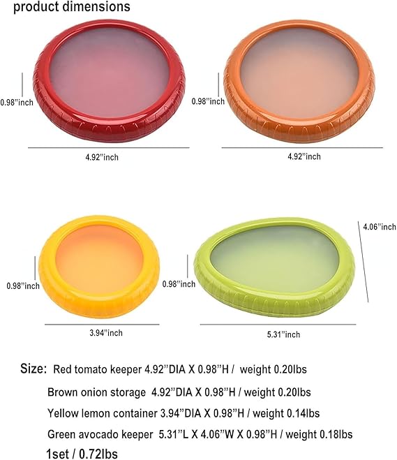 Avocado Saver and Tomato Holder - Set of 4 Reusable Storage Containers for Fridge