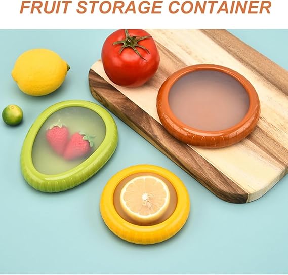 Avocado Saver and Tomato Holder - Set of 4 Reusable Storage Containers for Fridge