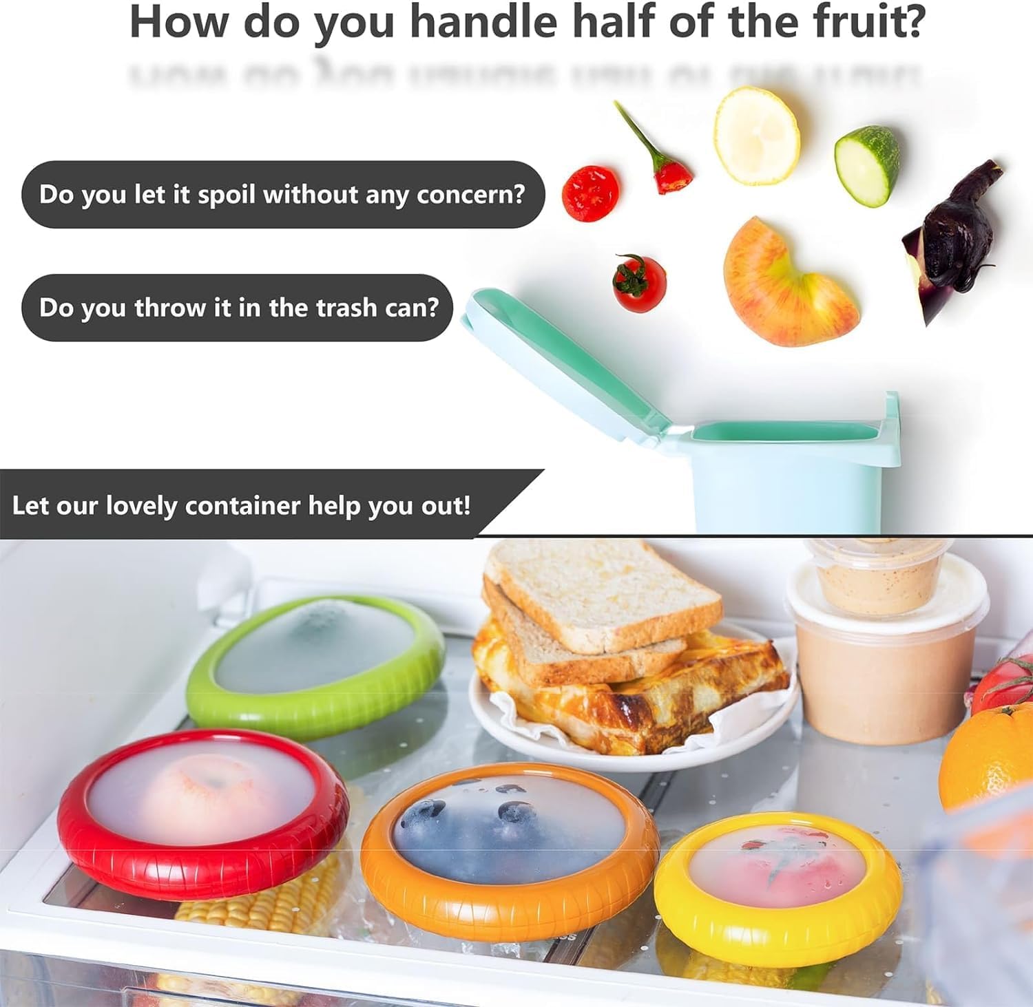 Avocado Saver and Tomato Holder - Set of 4 Reusable Storage Containers for Fridge