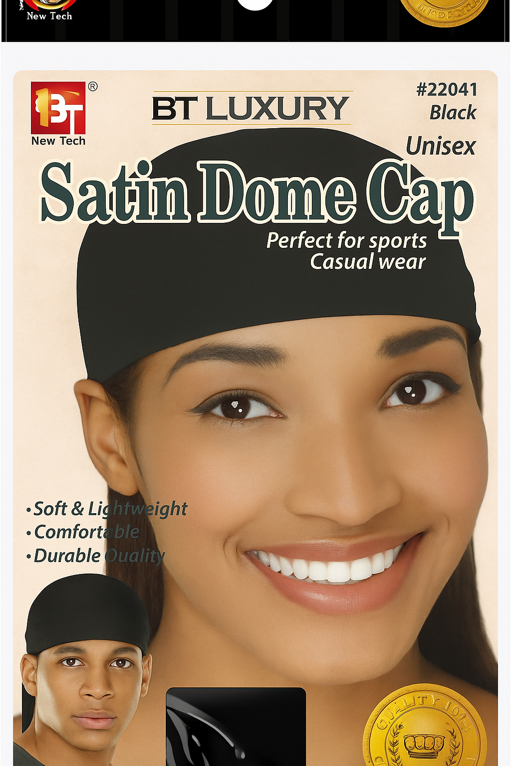 Beauty Town Luxury Satin Dome Cap Unisex Black
