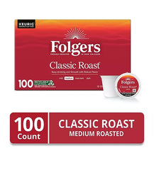 Folger Classic Roast Medium Roast Coffee, K' Cup Pods, 100 Count