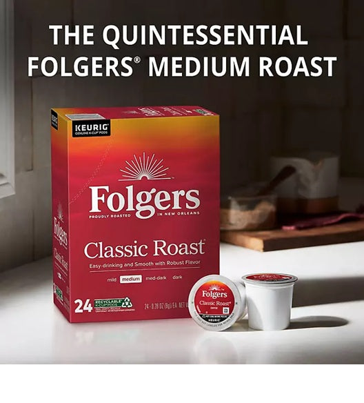 Folger Classic Roast Medium Roast Coffee, K' Cup Pods, 100 Count