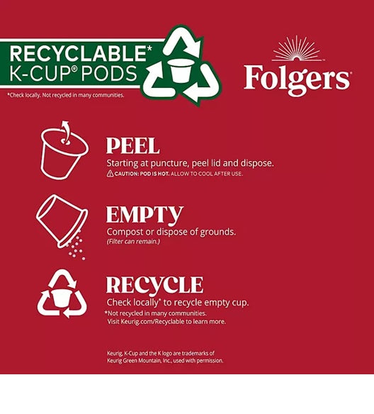 Folger Classic Roast Medium Roast Coffee, K' Cup Pods, 100 Count