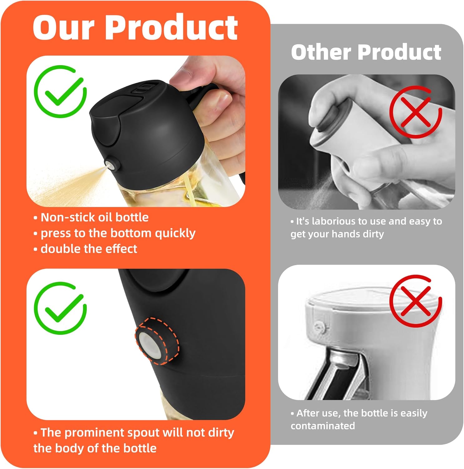 2-in-1 Glass Olive Oil Sprayer & Dispenser – 16oz for Cooking, Salad, BBQ & More
