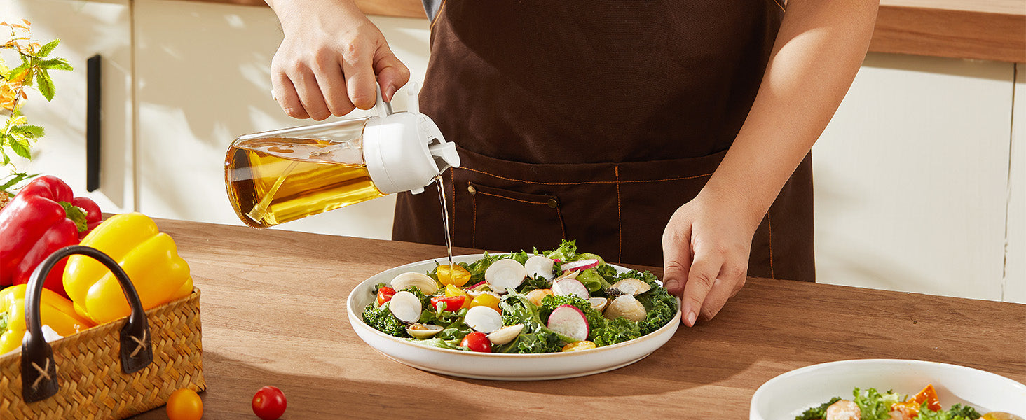 2-in-1 Glass Olive Oil Sprayer & Dispenser – 16oz for Cooking, Salad, BBQ & More