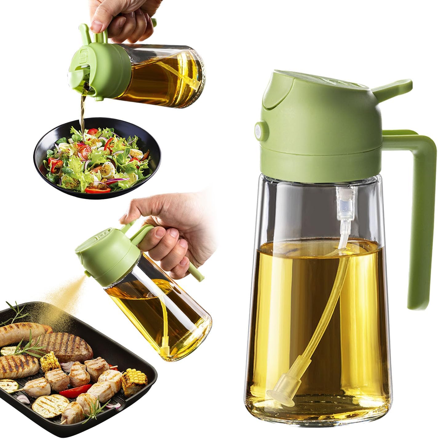2-in-1 Glass Olive Oil Sprayer & Dispenser – 16oz for Cooking, Salad, BBQ & More