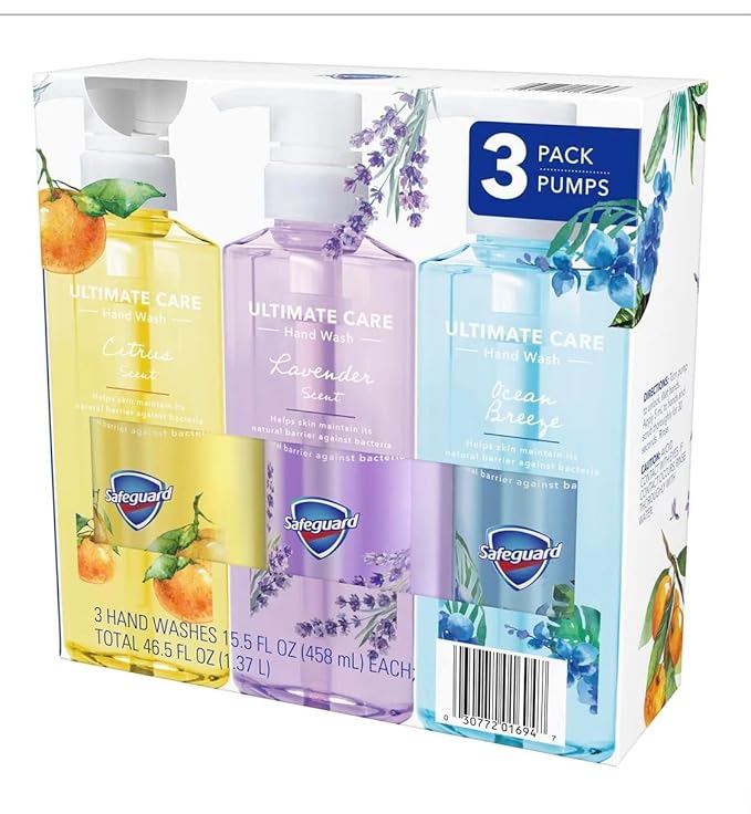 Safeguard Ultimate Care Liquid Hand Soap 15.5 fl Bottles 3-Pack, Multiple Scents