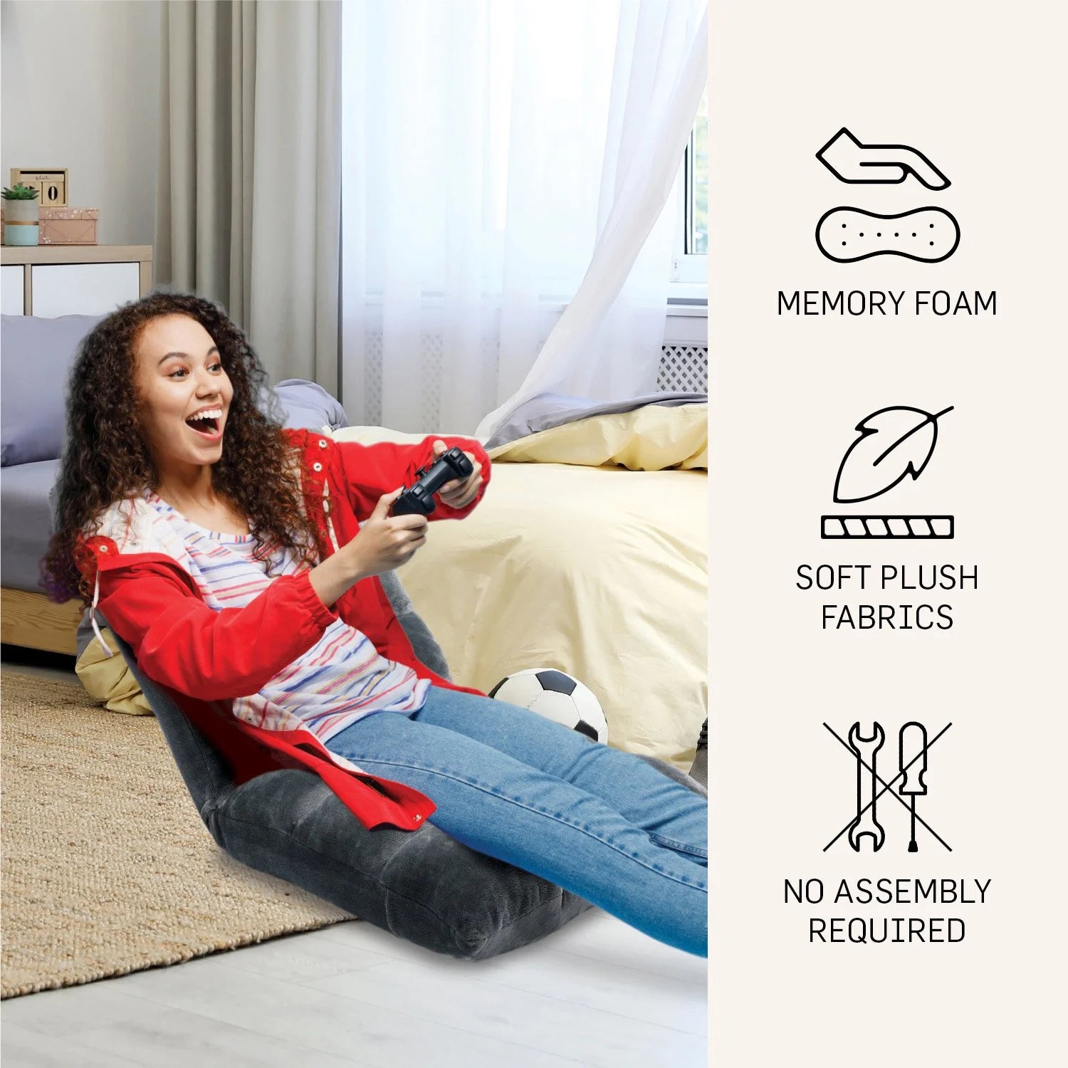 BirdRock Home Memory Foam Floor Chair: adjustable, comfy seating for gaming, reading & lounging