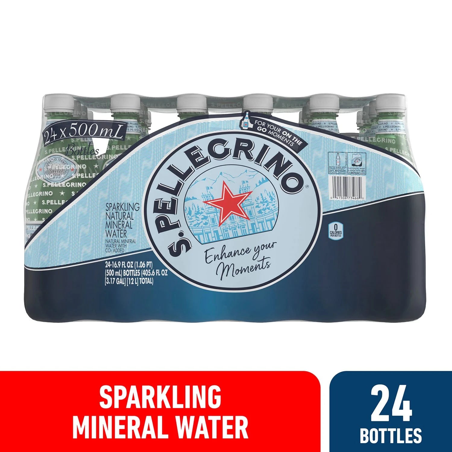 S.Pellegrino Sparkling Natural Mineral Water, 16.9 fl oz (500ml), Pack of 24 Bottles