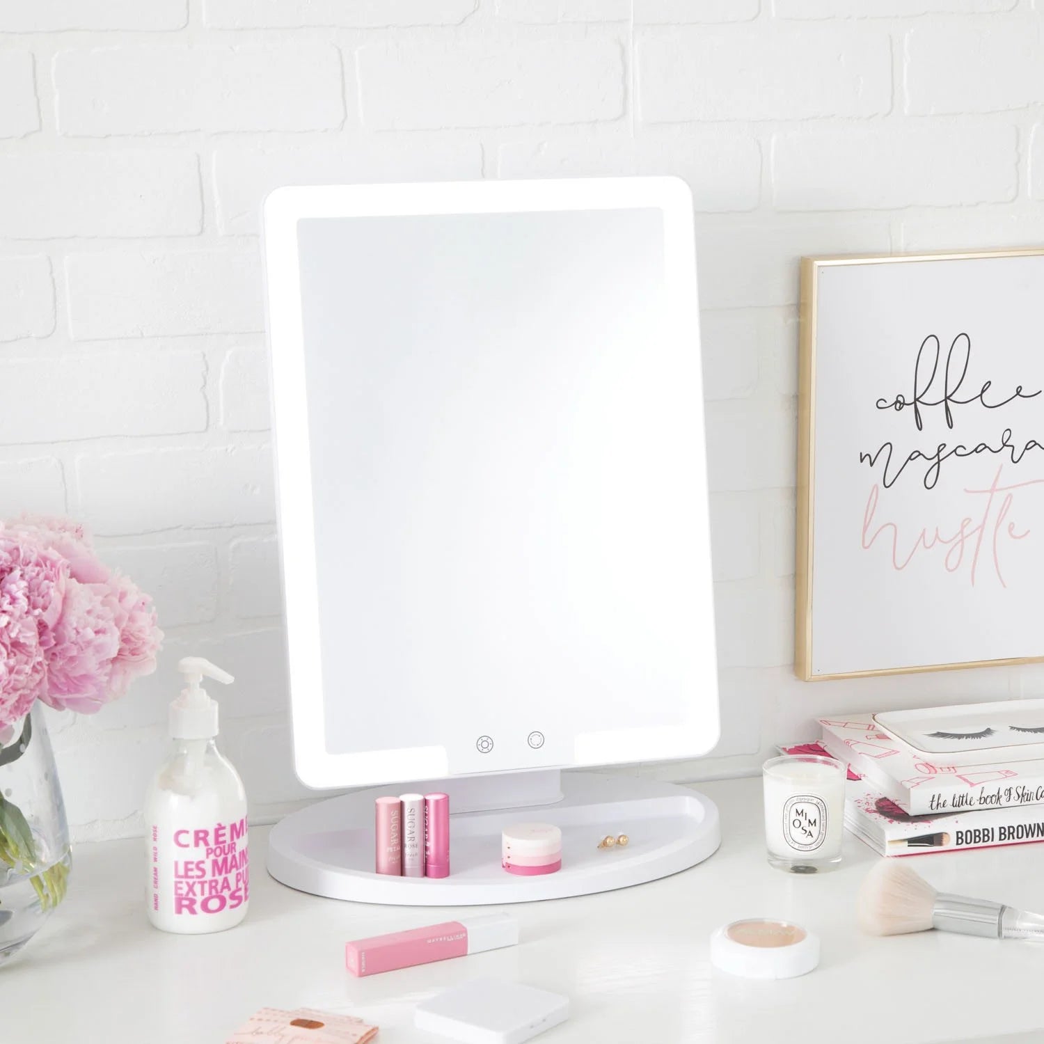 Thinkspace Lighted Makeup Mirror: 3-tone LED lighting, touch-dim, sleek vanity essential