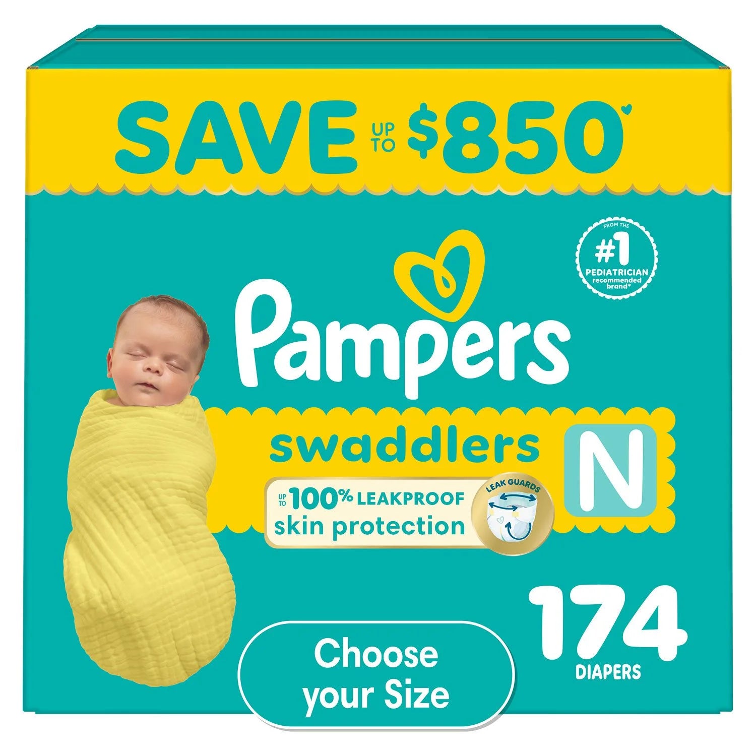 Pampers Swaddlers Diapers: soft, absorbent protection for newborns to toddlers, sizes NB–8