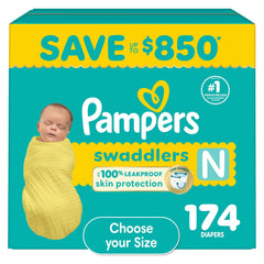 Pampers Swaddlers Diapers: soft, absorbent protection for newborns to toddlers, sizes NB–8