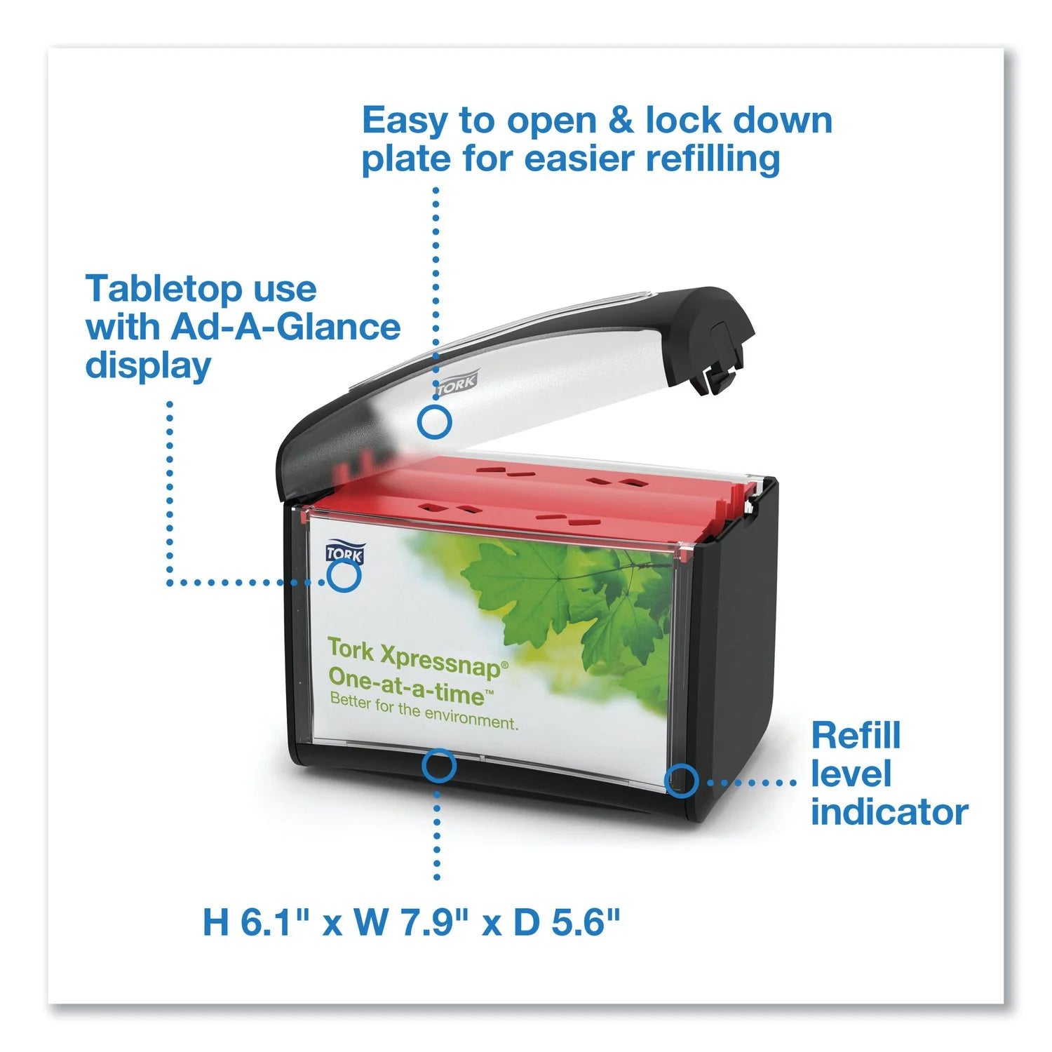Tork Xpressnap Tabletop Napkin Dispenser, Black – One-at-a-time, sleek & space-saving design
