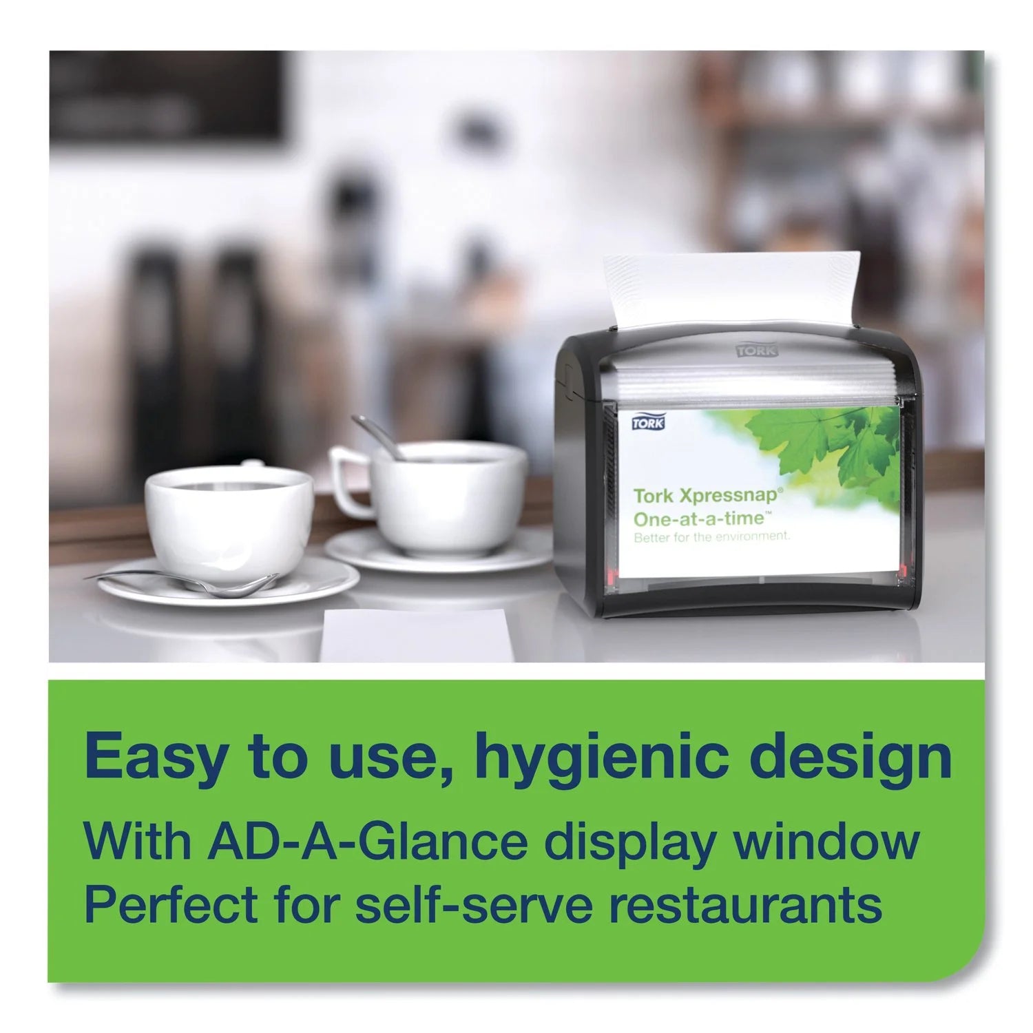 Tork Xpressnap Tabletop Napkin Dispenser, Black – One-at-a-time, sleek & space-saving design